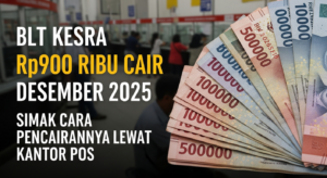 buatkan gambar thumbnail BLTS Kesra Rp900 Ribu Cair Desember 2025, Simak Cara Pencairannya Lewat Kantor Pos